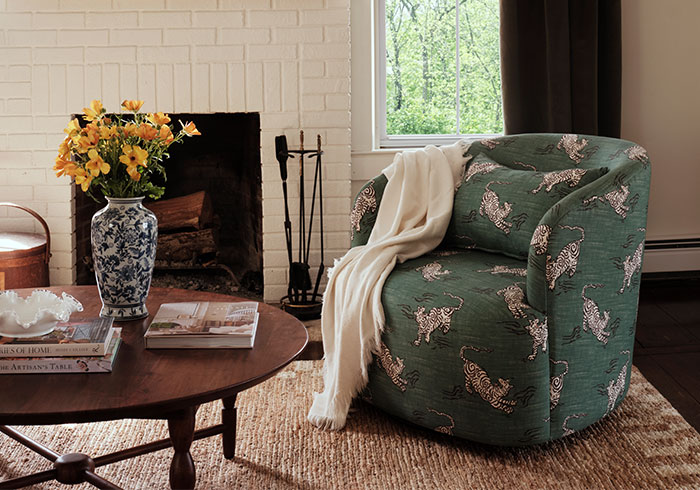 Zebra Upholstered Custom Deco Swivel Chair | The Inside Furniture