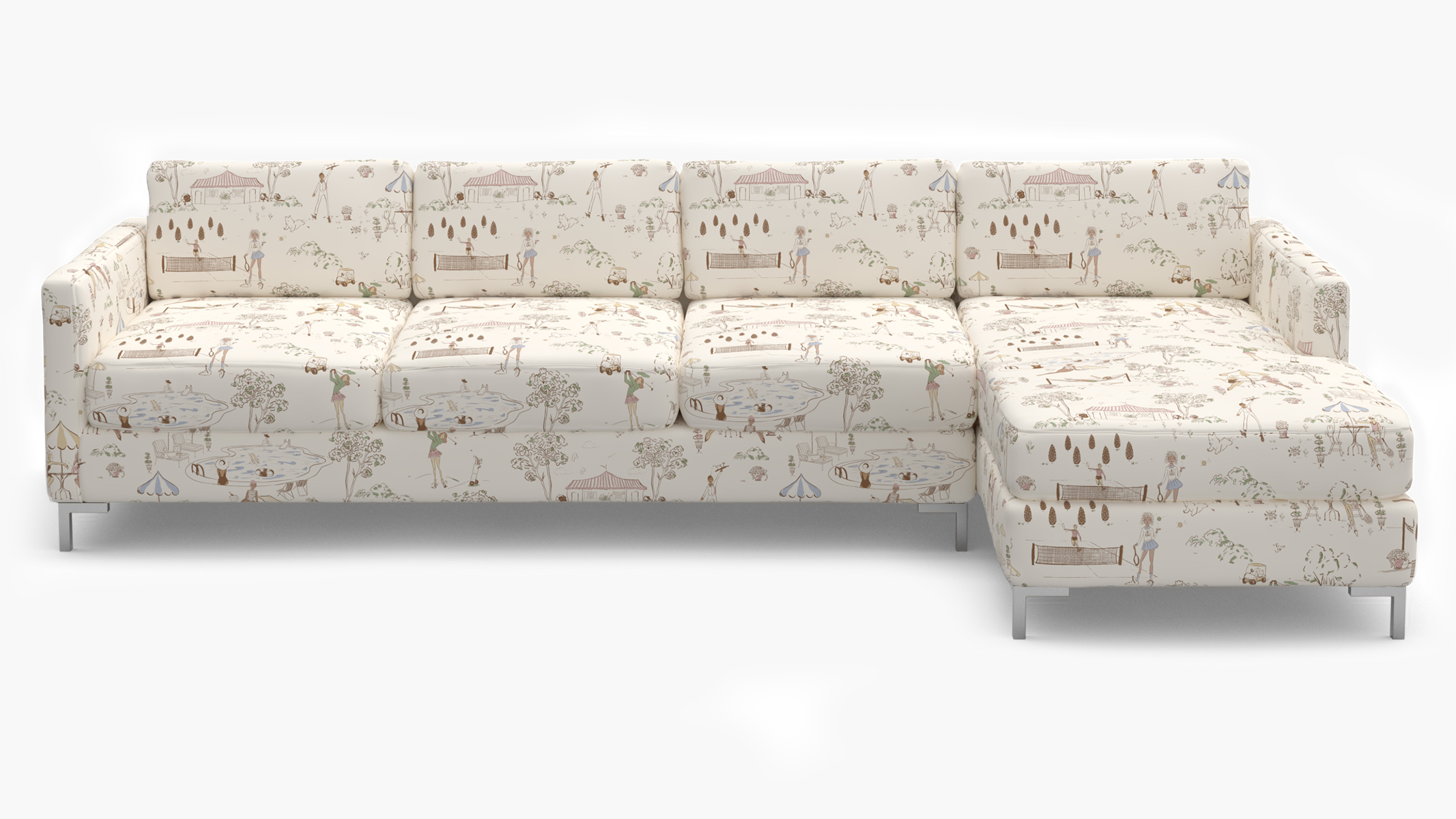 Multi Country Club Toile Upholstered Custom Modern Sectional