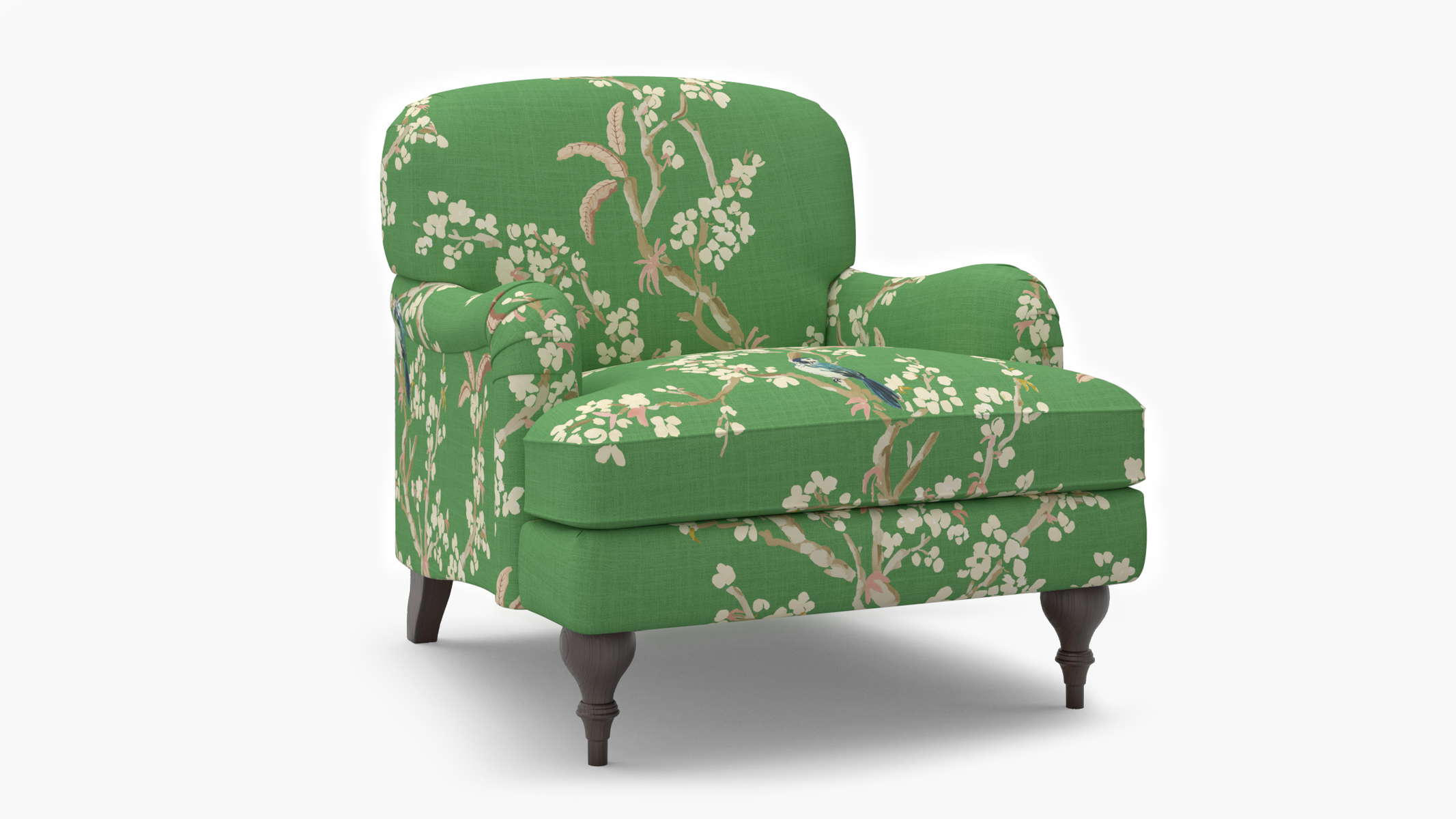 English Roll Arm Chair | Espresso | Jade Cherry Blossom