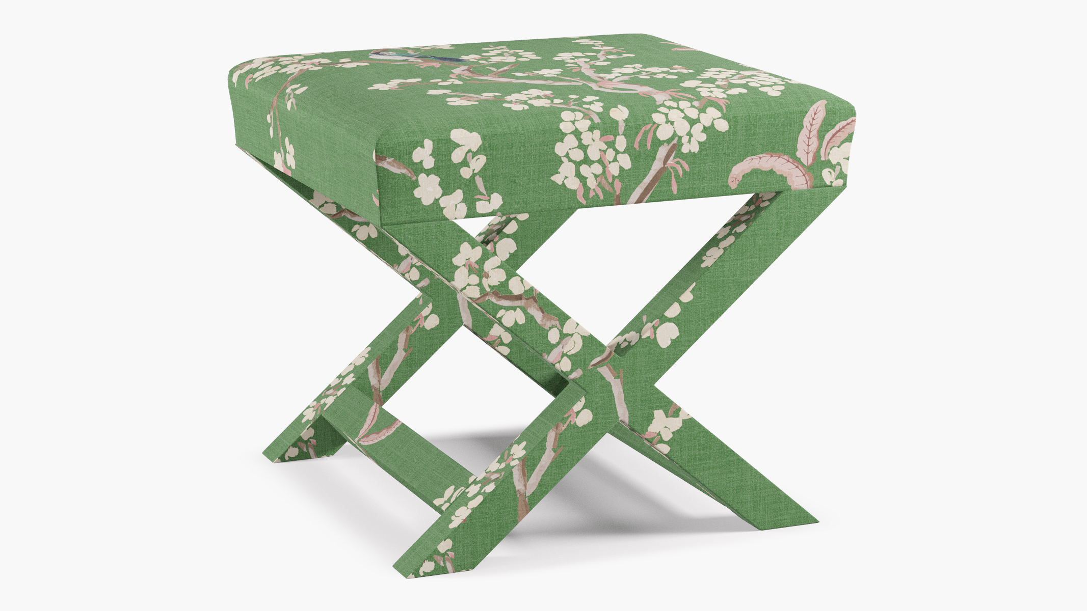 Jade Cherry Blossom Upholstered Custom X Bench | The Inside Furniture