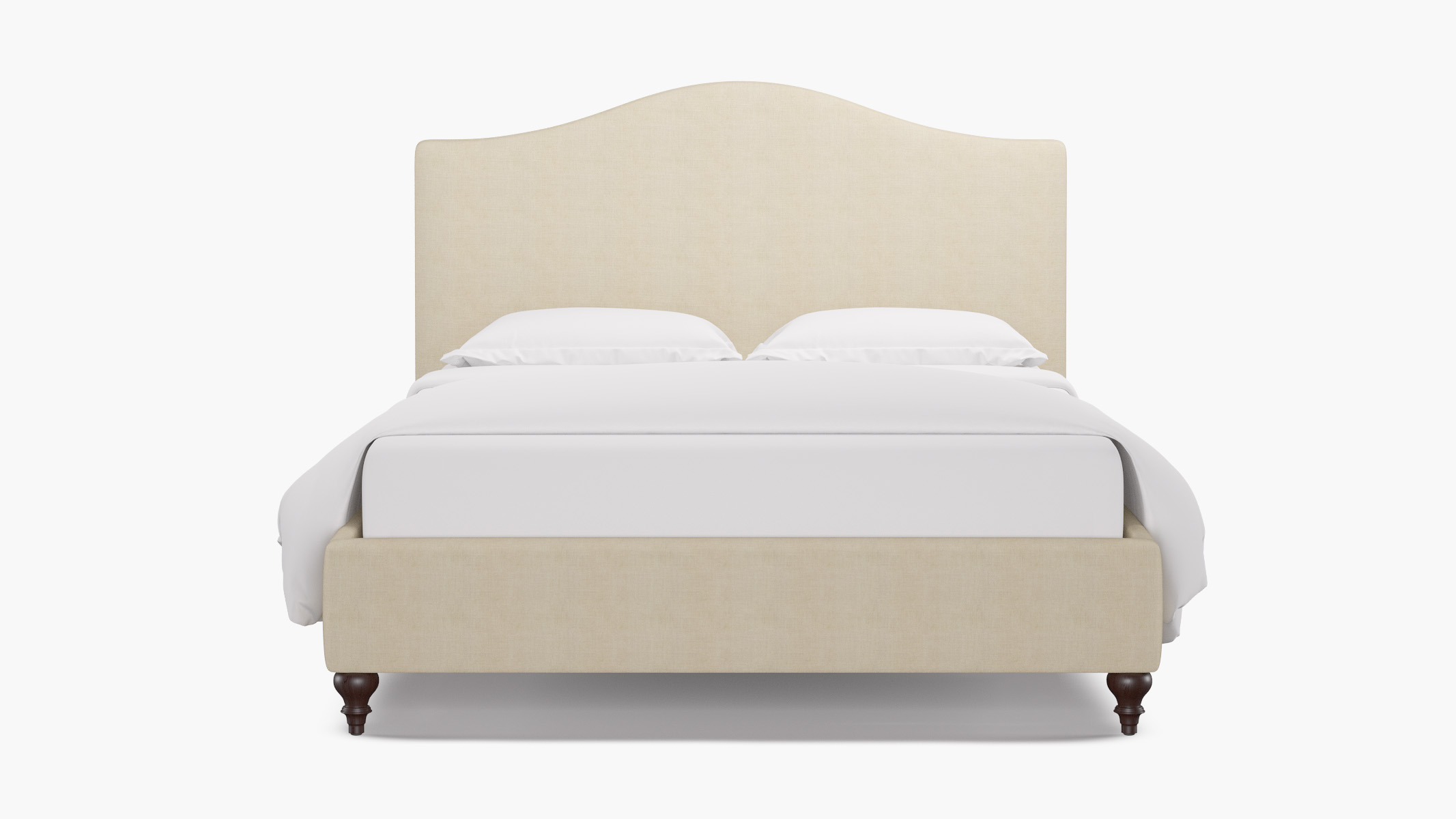 Camelback Bed | Queen | Espresso Traditional Turned Leg | Talc Everyday Linen