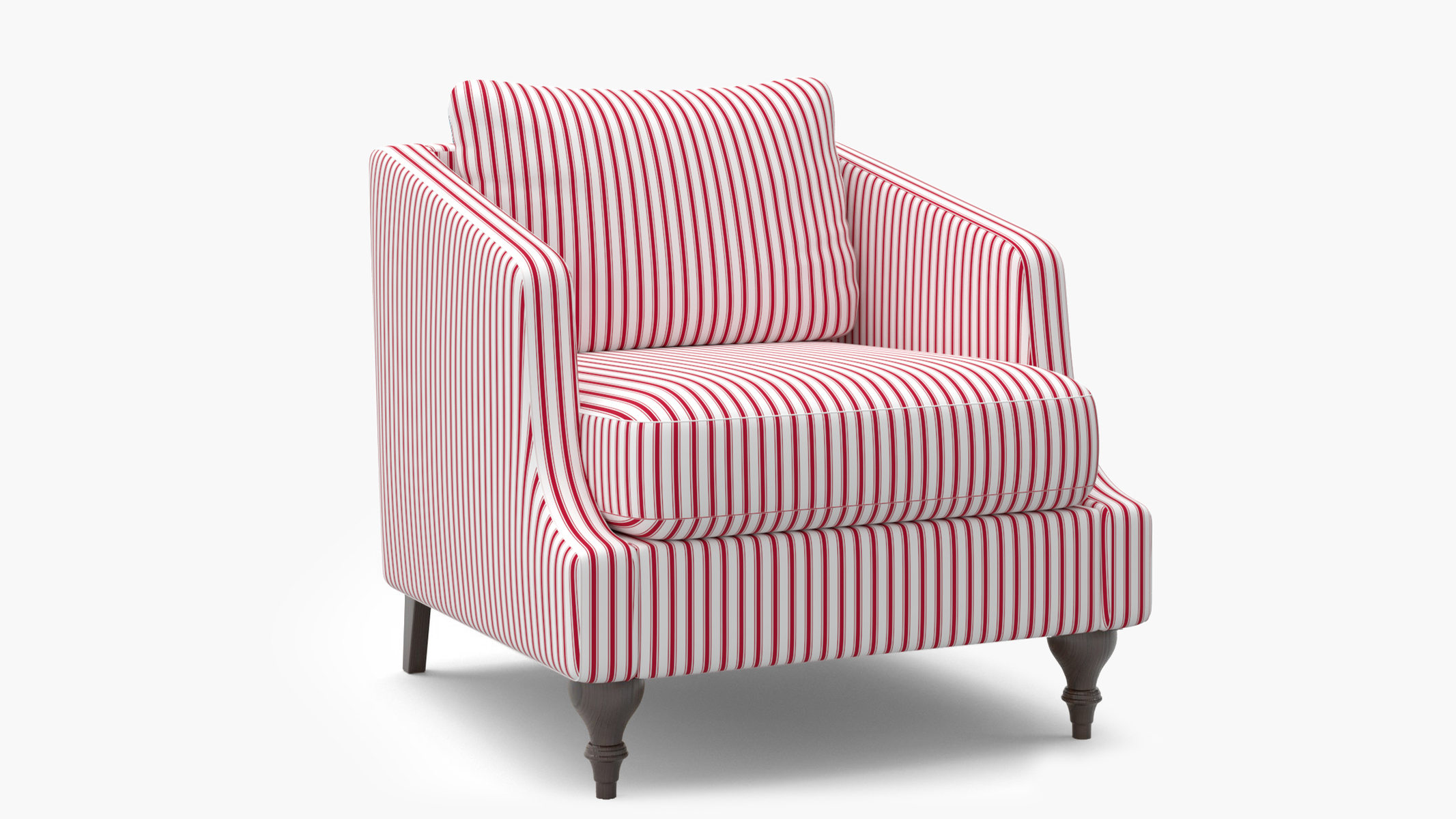 Red Classic Ticking Stripe Upholstered Custom Slope Arm Chair
