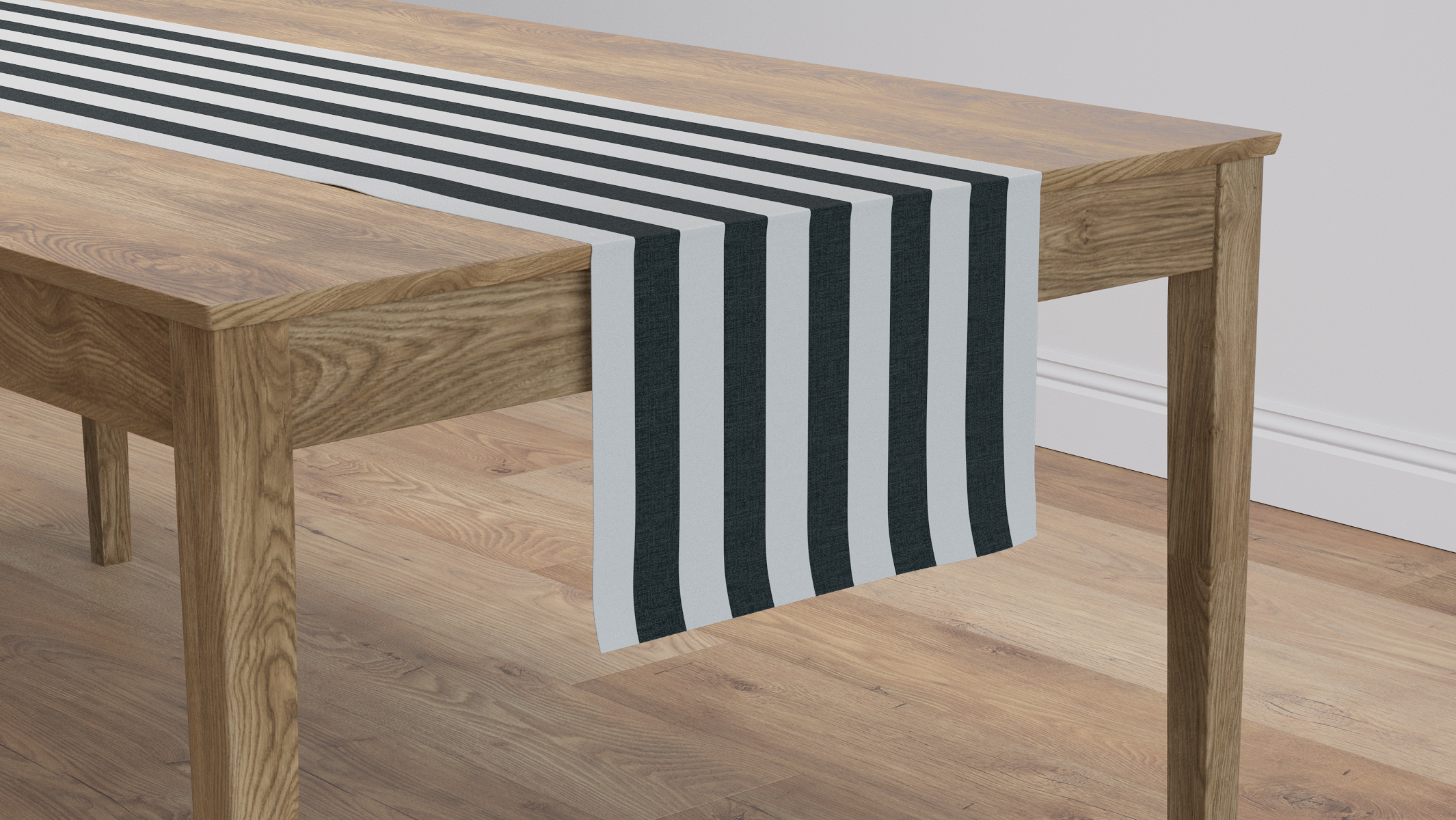 Ink Cabana Stripe Upholstered Custom Table Runner 16\, image size:2130x1200
