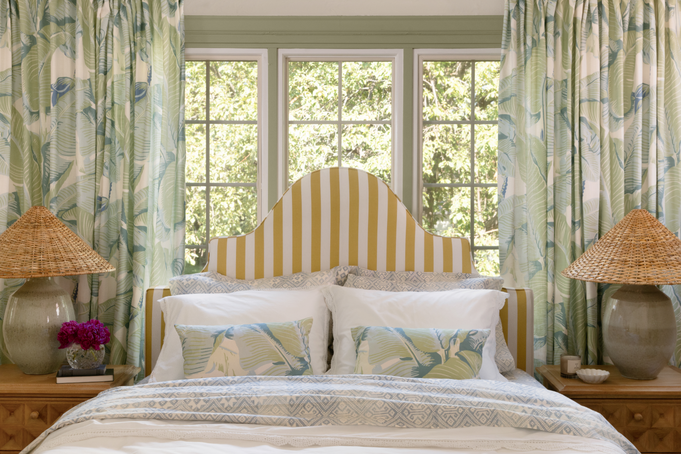 Delft Chintz Upholstered Custom Printed Linen Privacy Curtain | 50