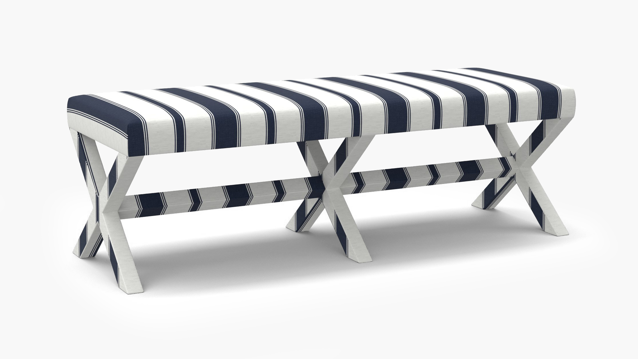 Navy Clarence Stripe Upholstered Custom Double X Bench | The