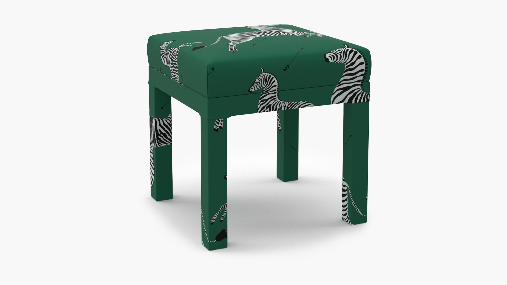 Emerald Zebra Upholstered Custom Parsons Ottoman | The Inside