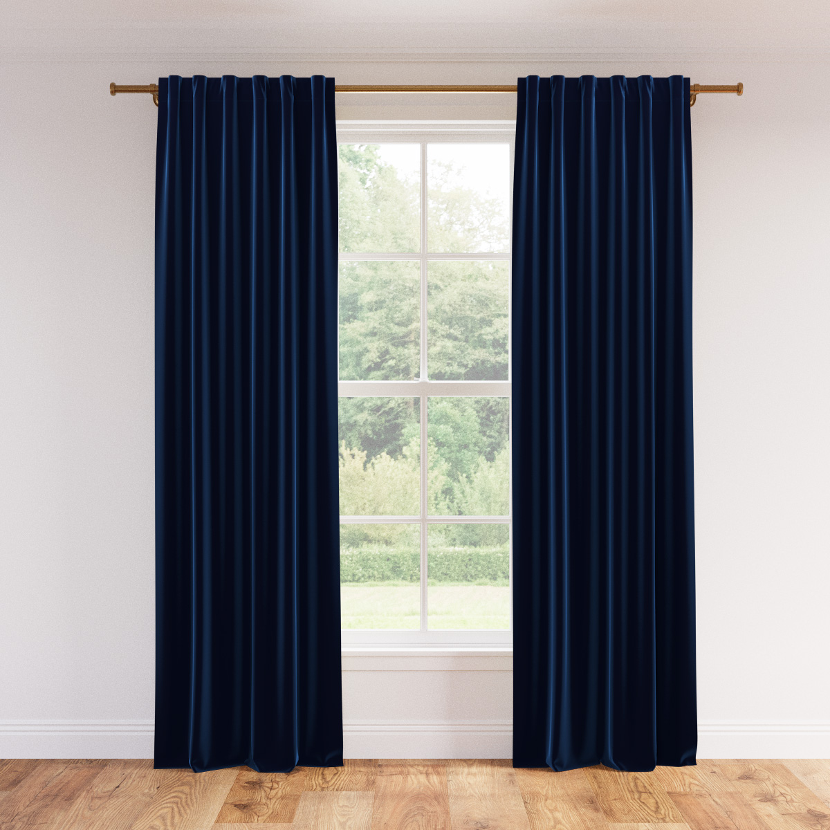 Navy Performance Velvet Upholstered Custom Velvet Unlined Curtain | 50\, image size:1200x1200