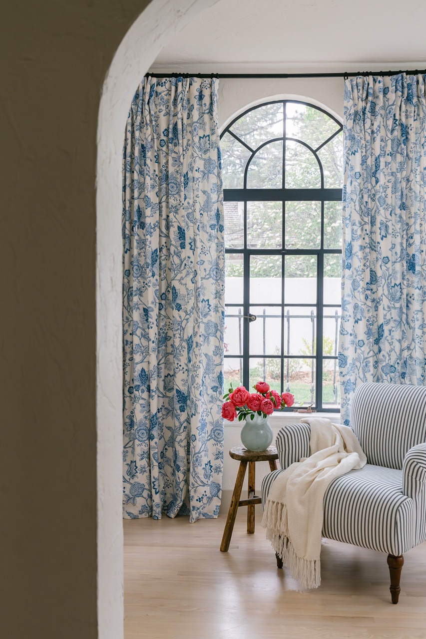 Cornflower Classic Ticking Stripe Upholstered Custom Printed Linen