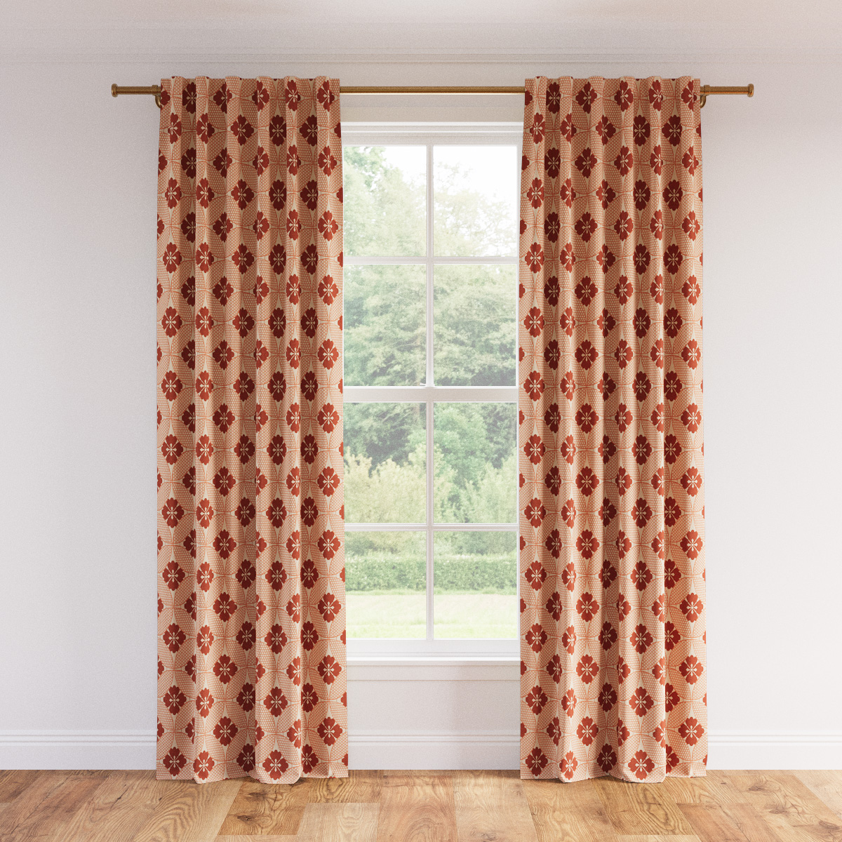 Coral Solaire Upholstered Custom Printed Linen Blackout Curtain | 50\, image size:1200x1200