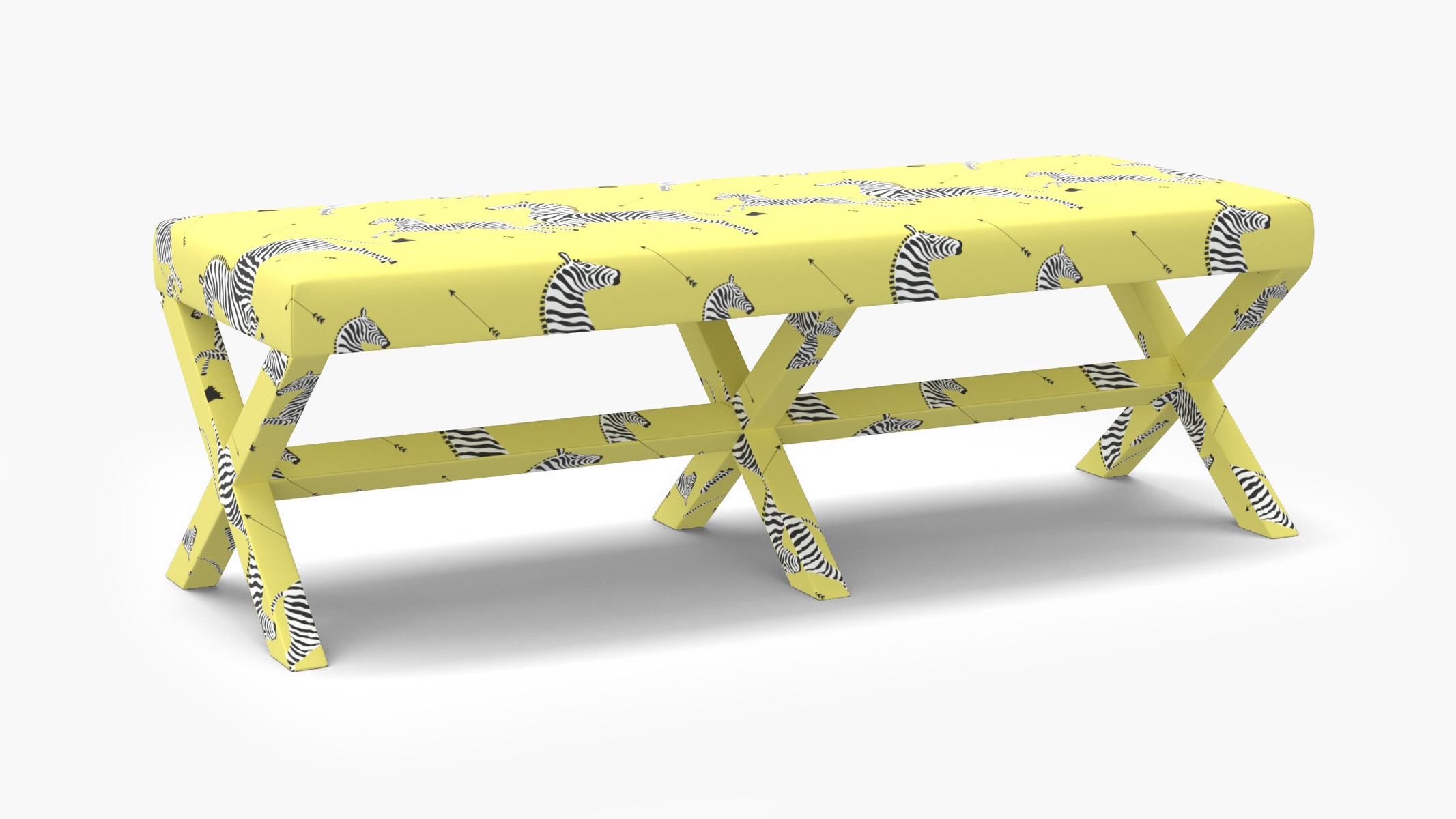 Yellow Zebra Upholstered Custom Double X Bench | The Inside Furniture