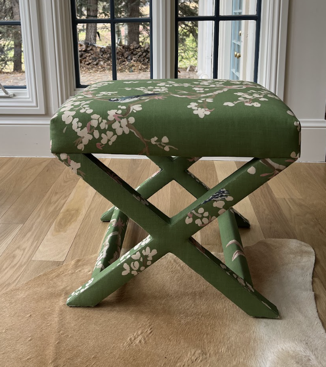 Jade Cherry Blossom Upholstered Custom X Bench | The Inside Furniture