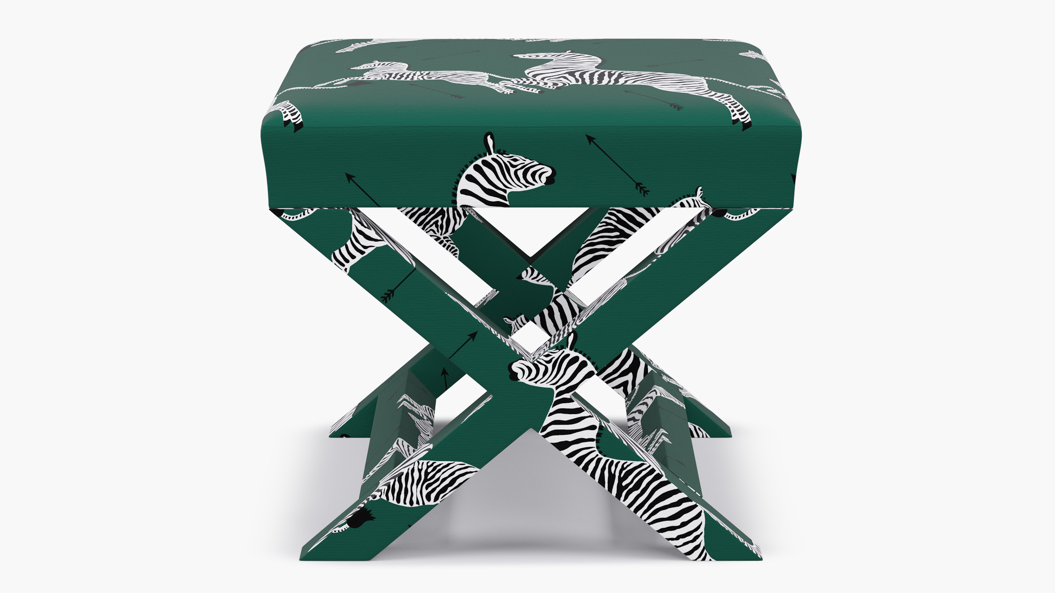 Emerald Zebra Upholstered Custom X Bench | The Inside Furniture