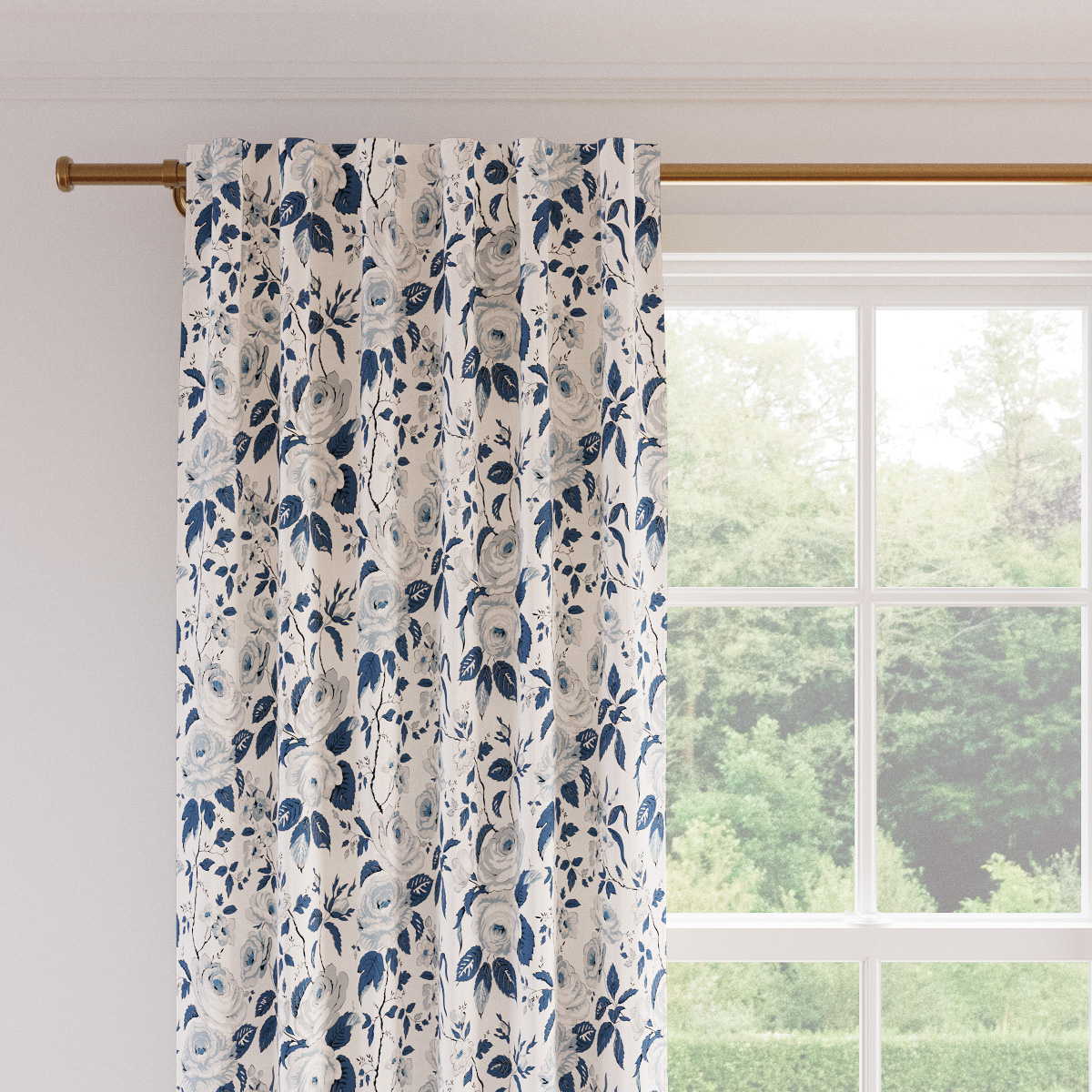 Delft Chintz Upholstered Custom Printed Linen Privacy Curtain | 50