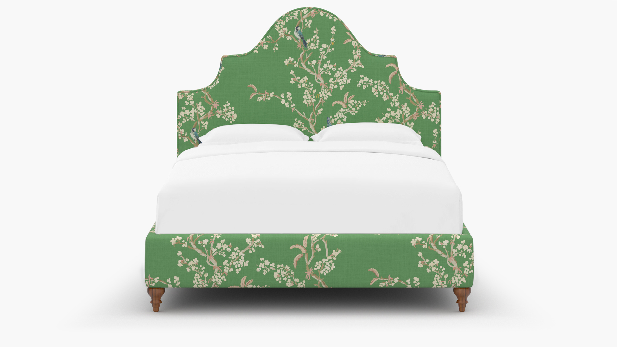 Statement Bed | King | Walnut Traditional Turned Leg | Jade Cherry Blossom