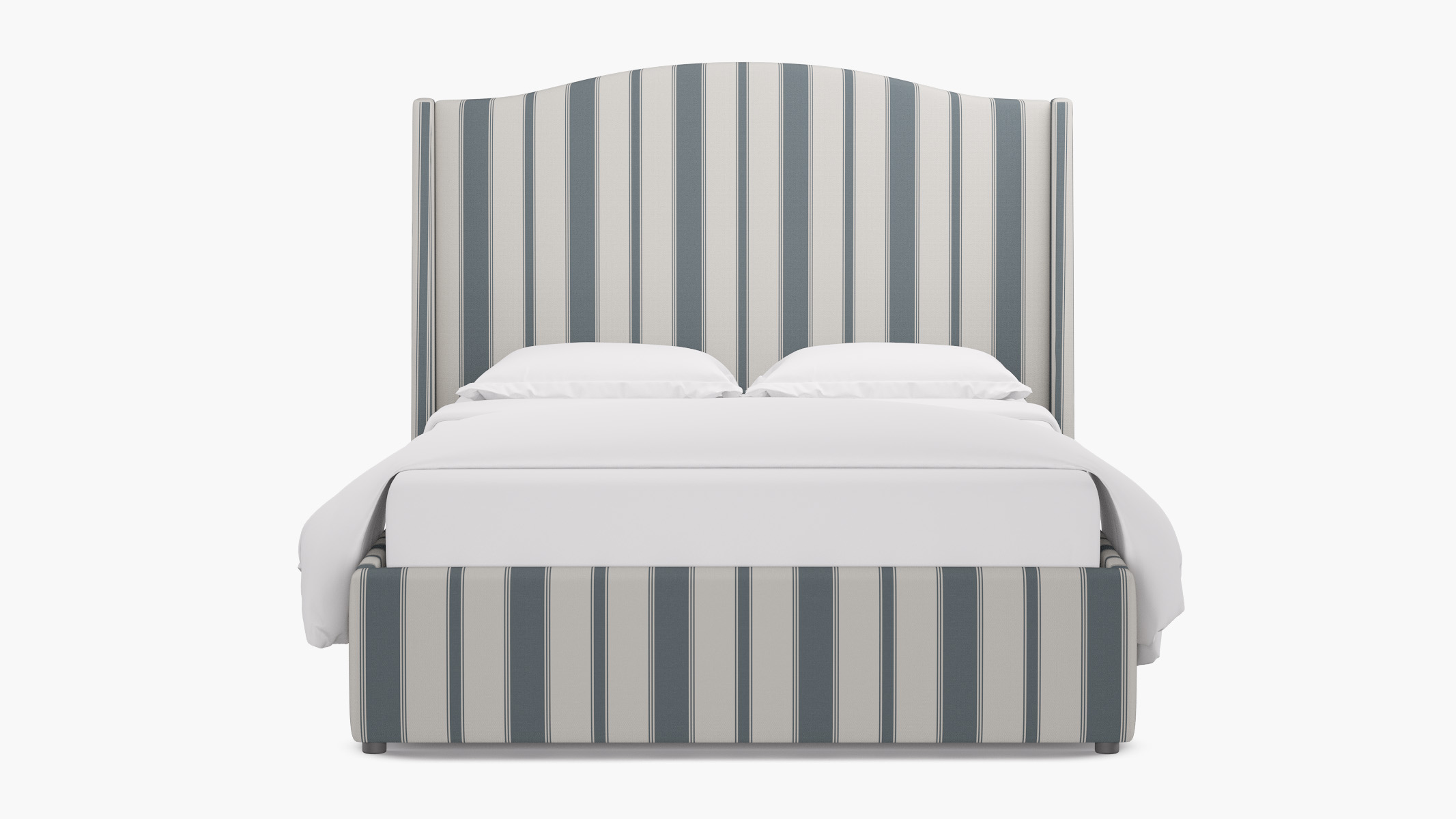 Curved Wingback Bed | King | French Blue Clarence Stripe