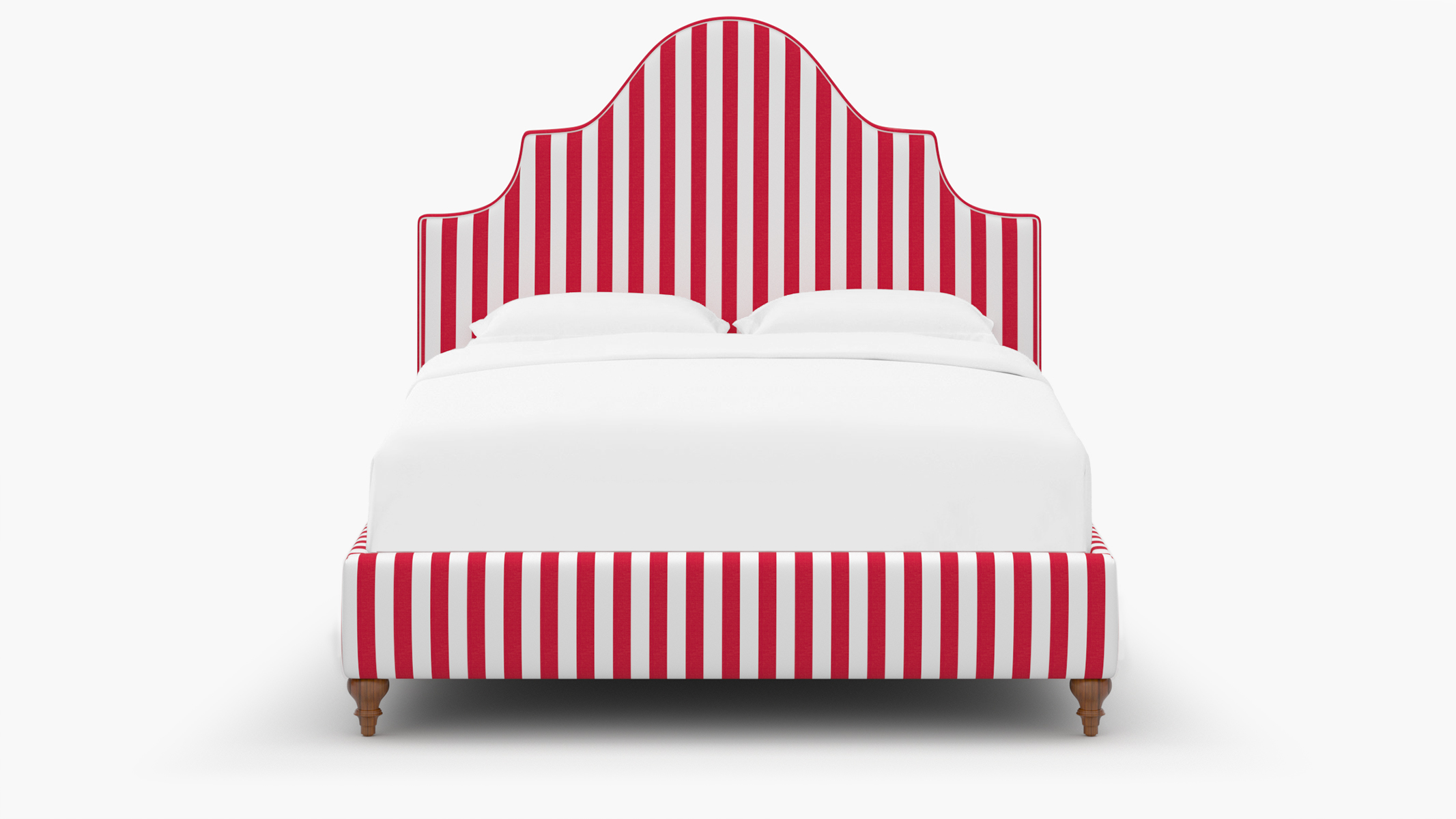 Statement Bed | Twin | Walnut Traditional Turned Leg | Red Cabana Stripe