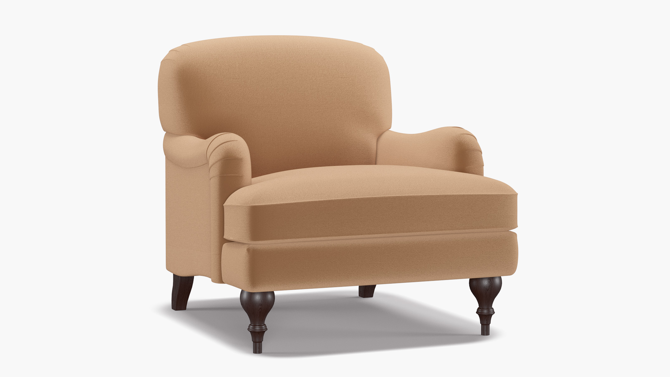 Camel Performance Plush Velvet Upholstered Custom English Roll Arm