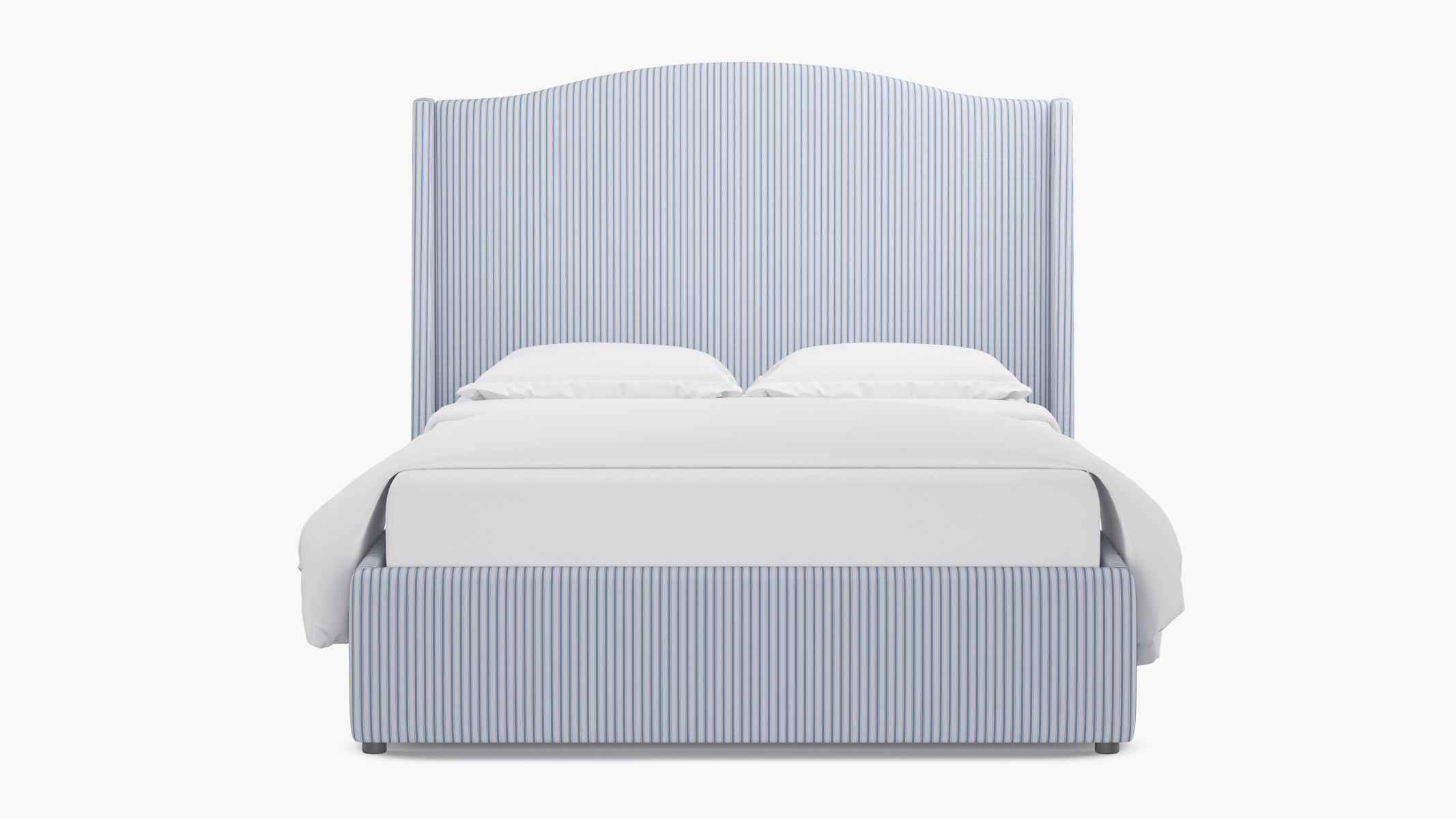 Curved Wingback Bed | Twin | Cornflower Classic Ticking Stripe