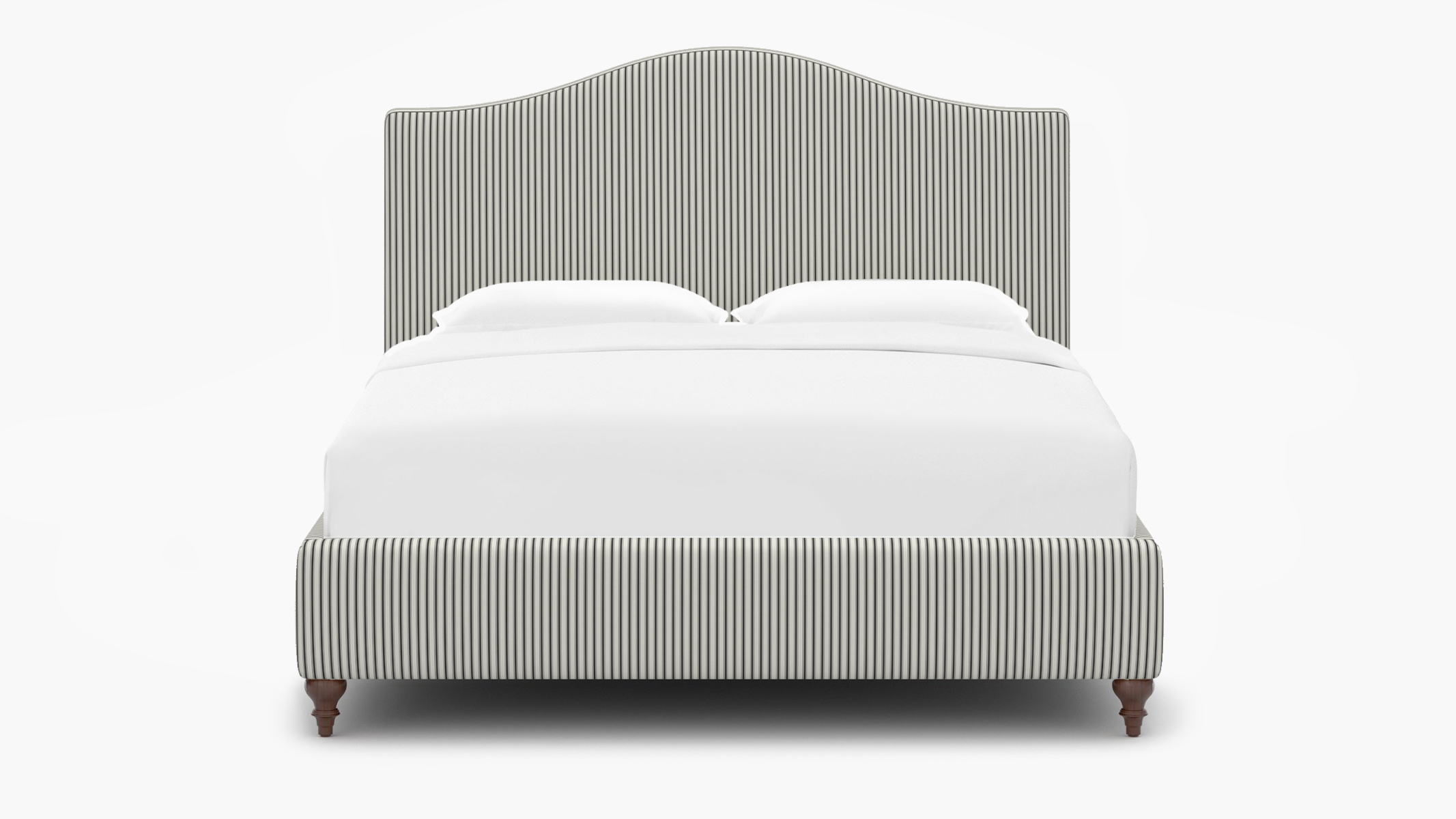 Camelback Bed | Twin | Walnut Traditional Turned Leg | Black Classic Ticking Stripe