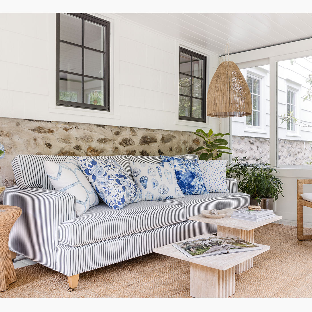 Navy Cabana Stripe Upholstered Custom Outdoor 20