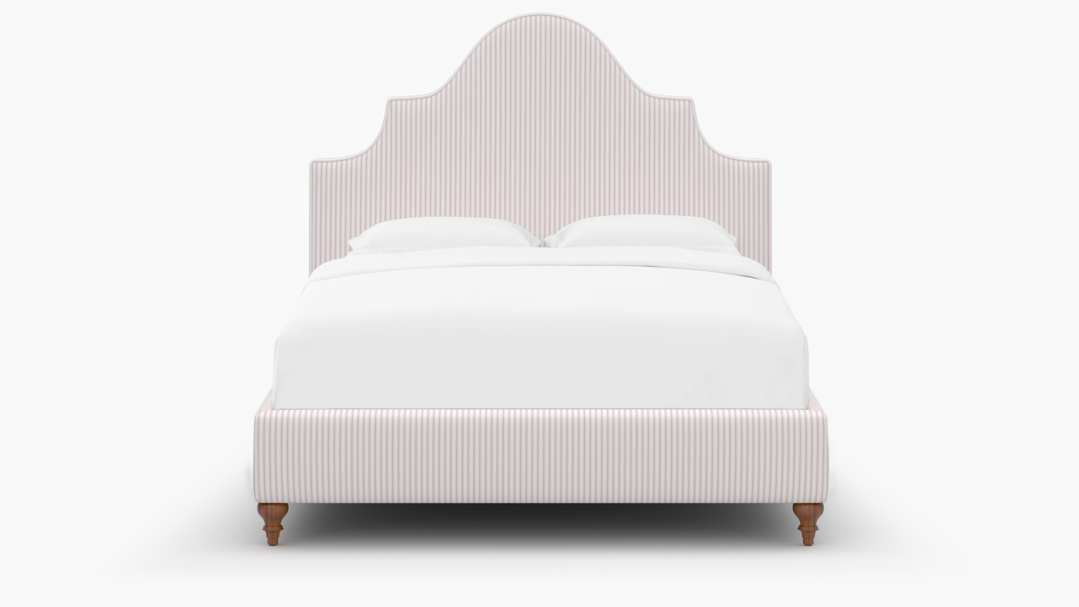 Statement Bed | Twin | Walnut Traditional Turned Leg | Pink Classic Ticking Stripe