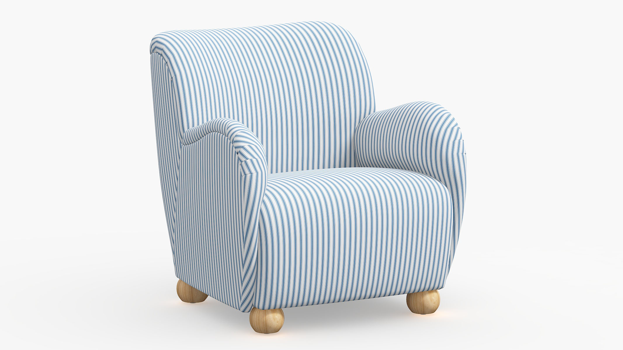 Bun Foot Accent Chair | Cornflower Classic Ticking Stripe