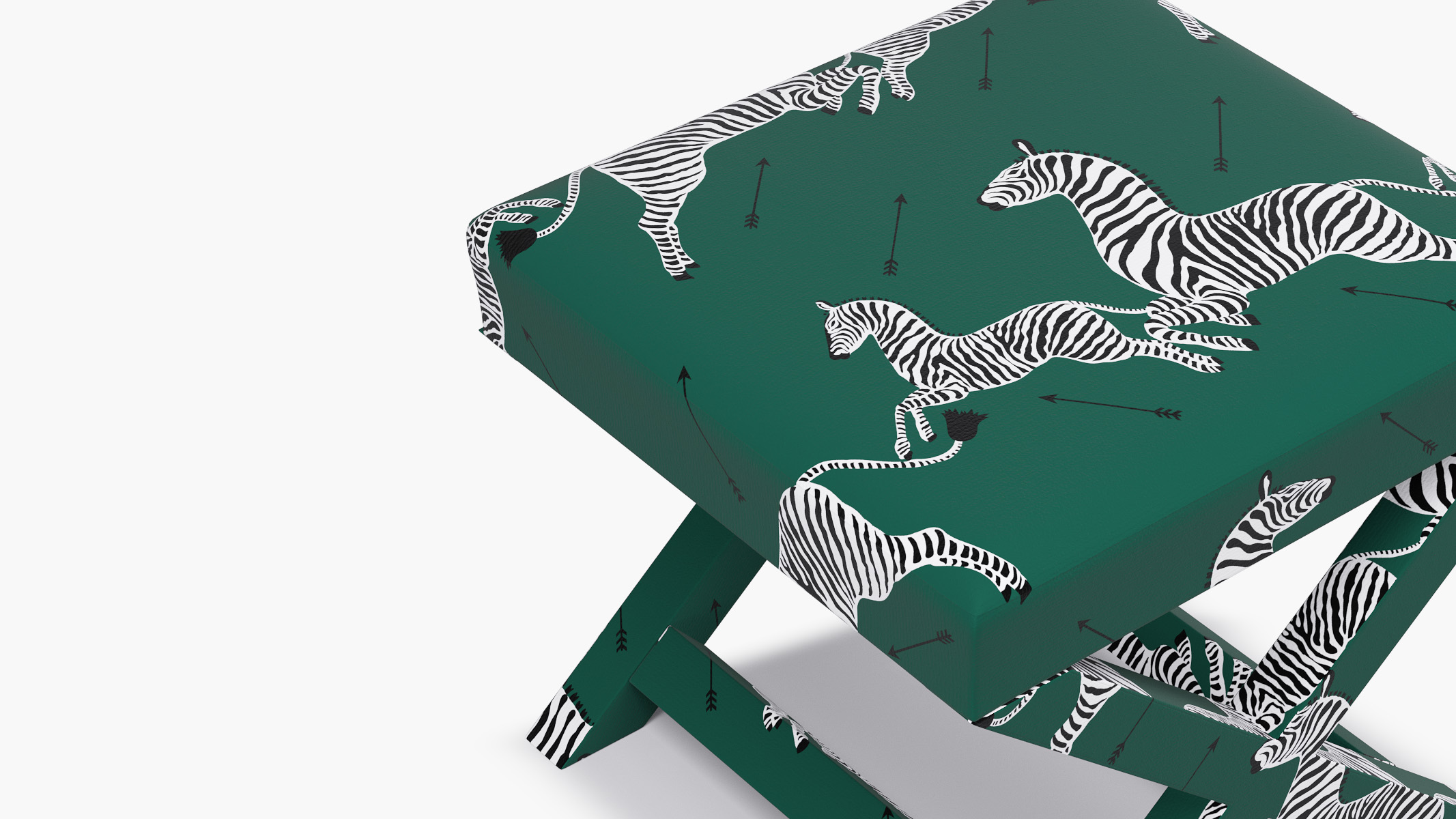 Emerald Zebra Upholstered Custom X Bench | The Inside Furniture