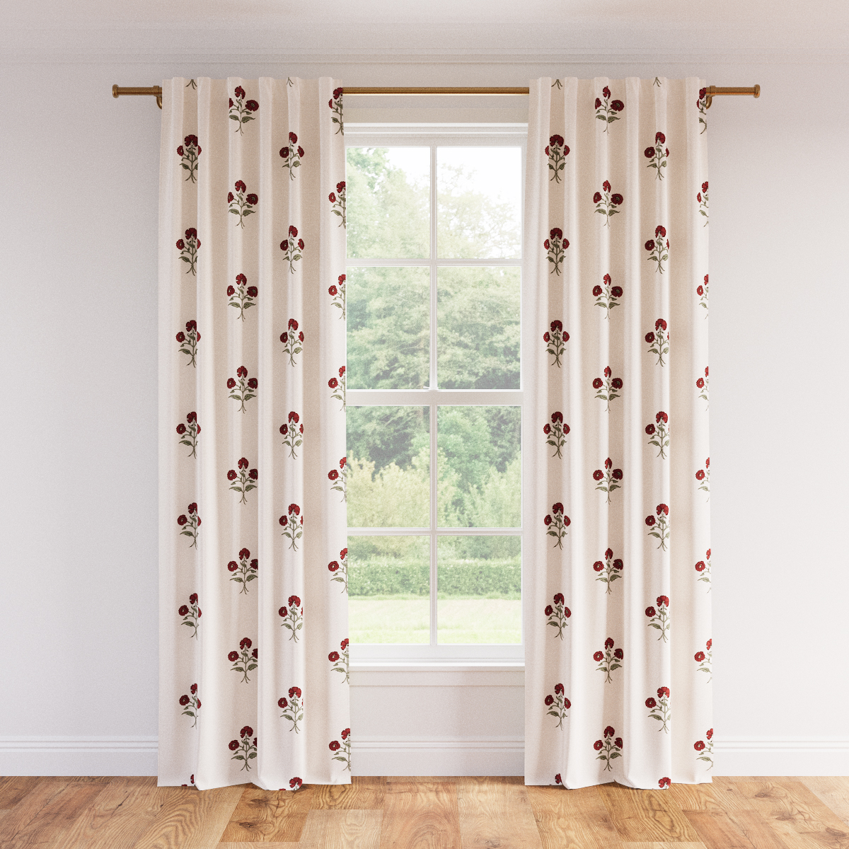 Natural Floral Unlined Microfiber Printed Curtain