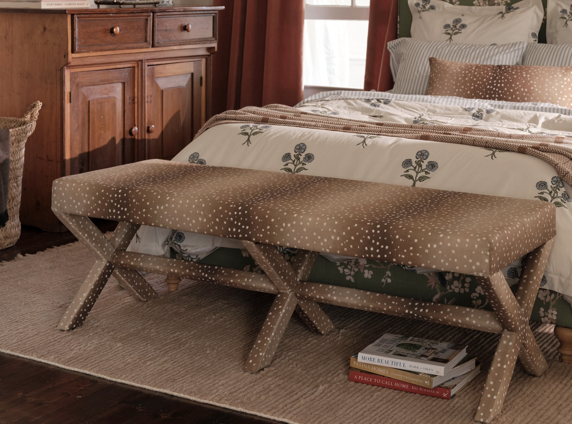 Yellow Zebra Upholstered Custom Double X Bench | The Inside Furniture