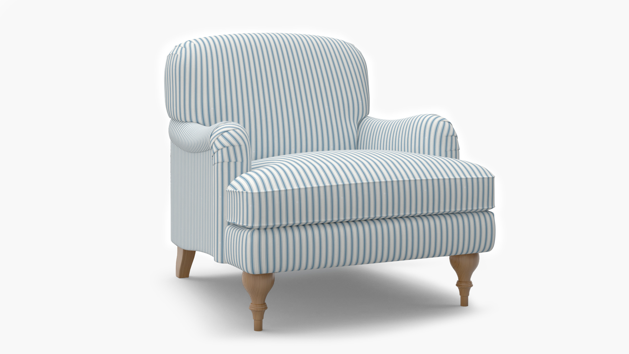English Roll Arm Chair | Natural | Cornflower Classic Ticking Stripe