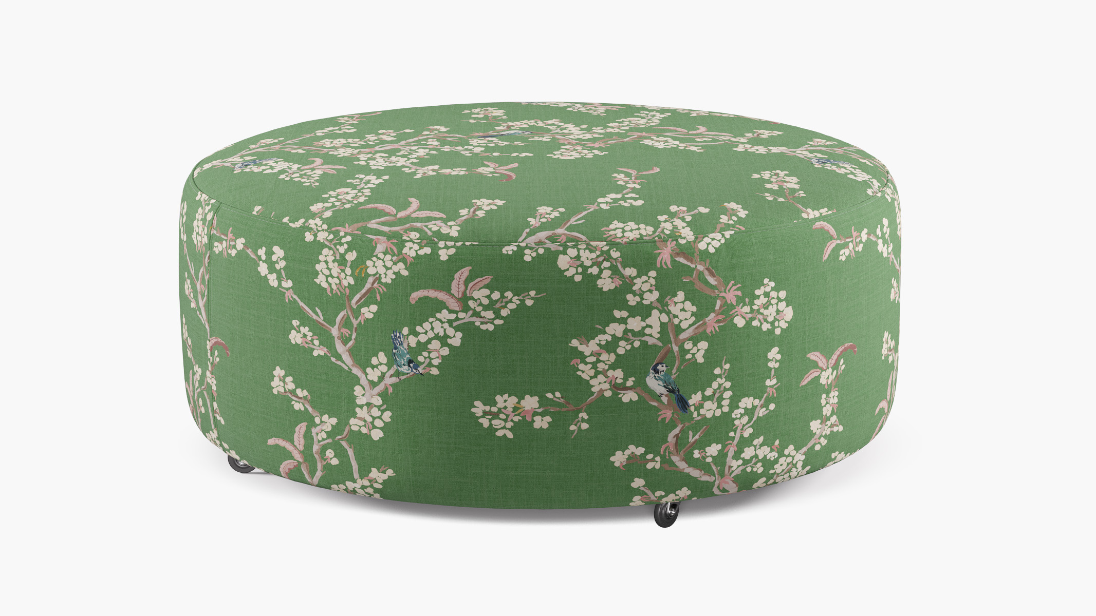 Round Cocktail Ottoman | Jade Cherry Blossom