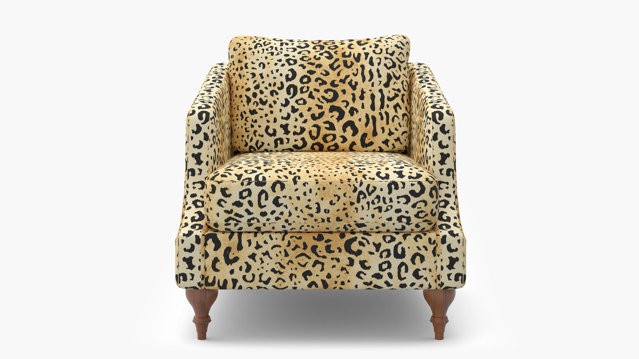 Leopard Upholstered Custom Slope Arm Chair | Walnut | The Inside